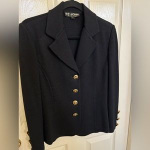 Beautiful St John Basics suit in black with gorgeous St John logo buttons.
